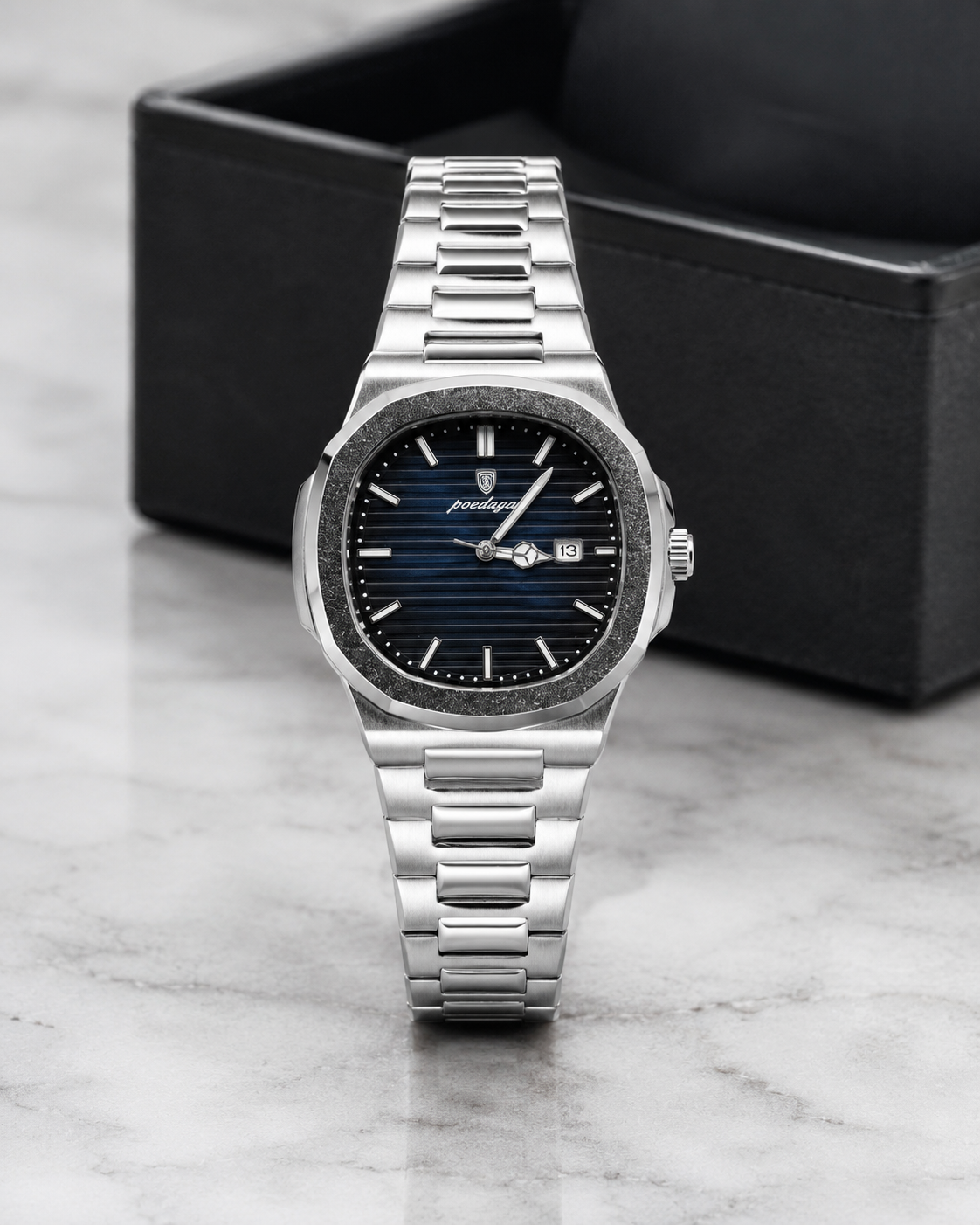 Poedagar Premium Men’s Watch – Blue Dial Silver Chain