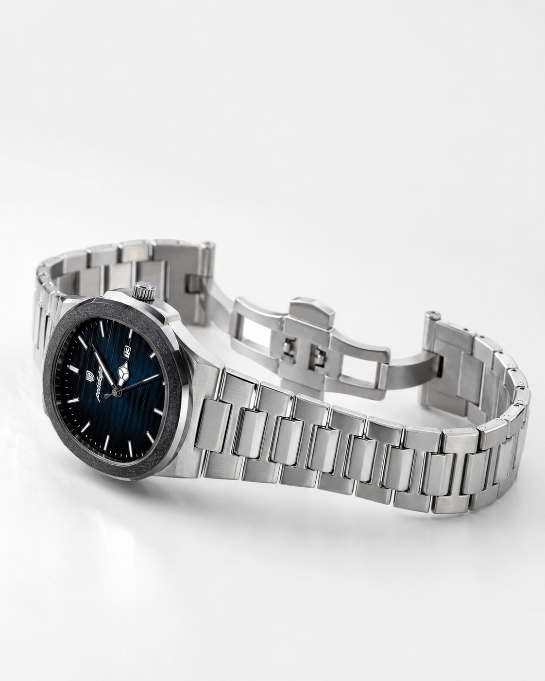 Poedagar Premium Men’s Watch – Blue Dial Silver Chain - Image 3