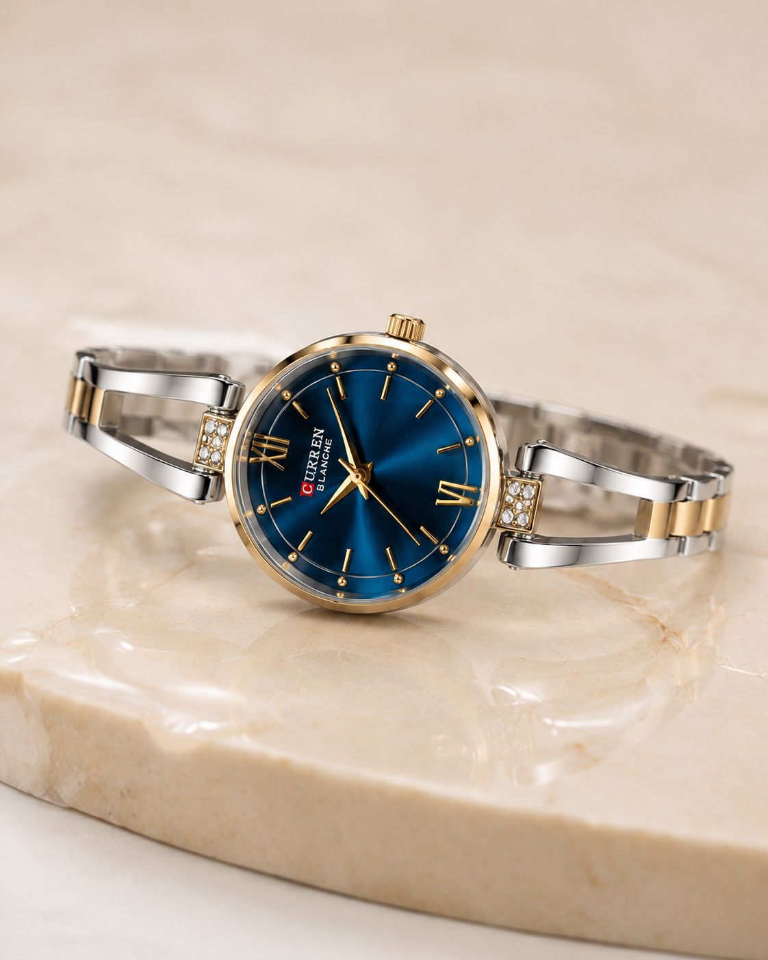 CURREN Blanche Premium Ladies Watch – Blue Dial Gold Silver Chain - Image 5