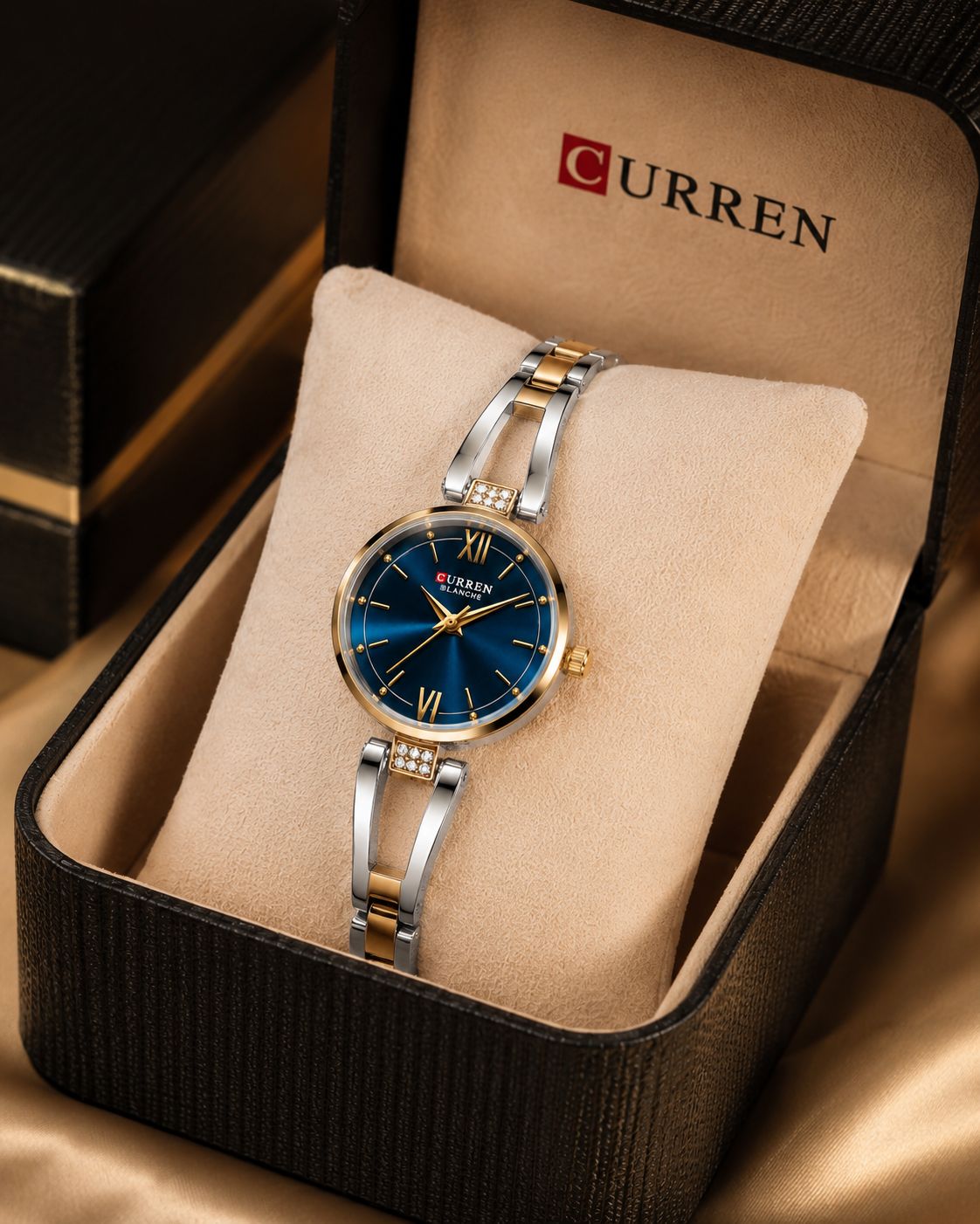 CURREN Blanche Premium Ladies Watch – Blue Dial Gold Silver Chain - Image 7