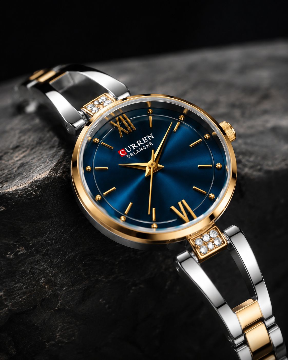CURREN Blanche Premium Ladies Watch – Blue Dial Gold Silver Chain - Image 3
