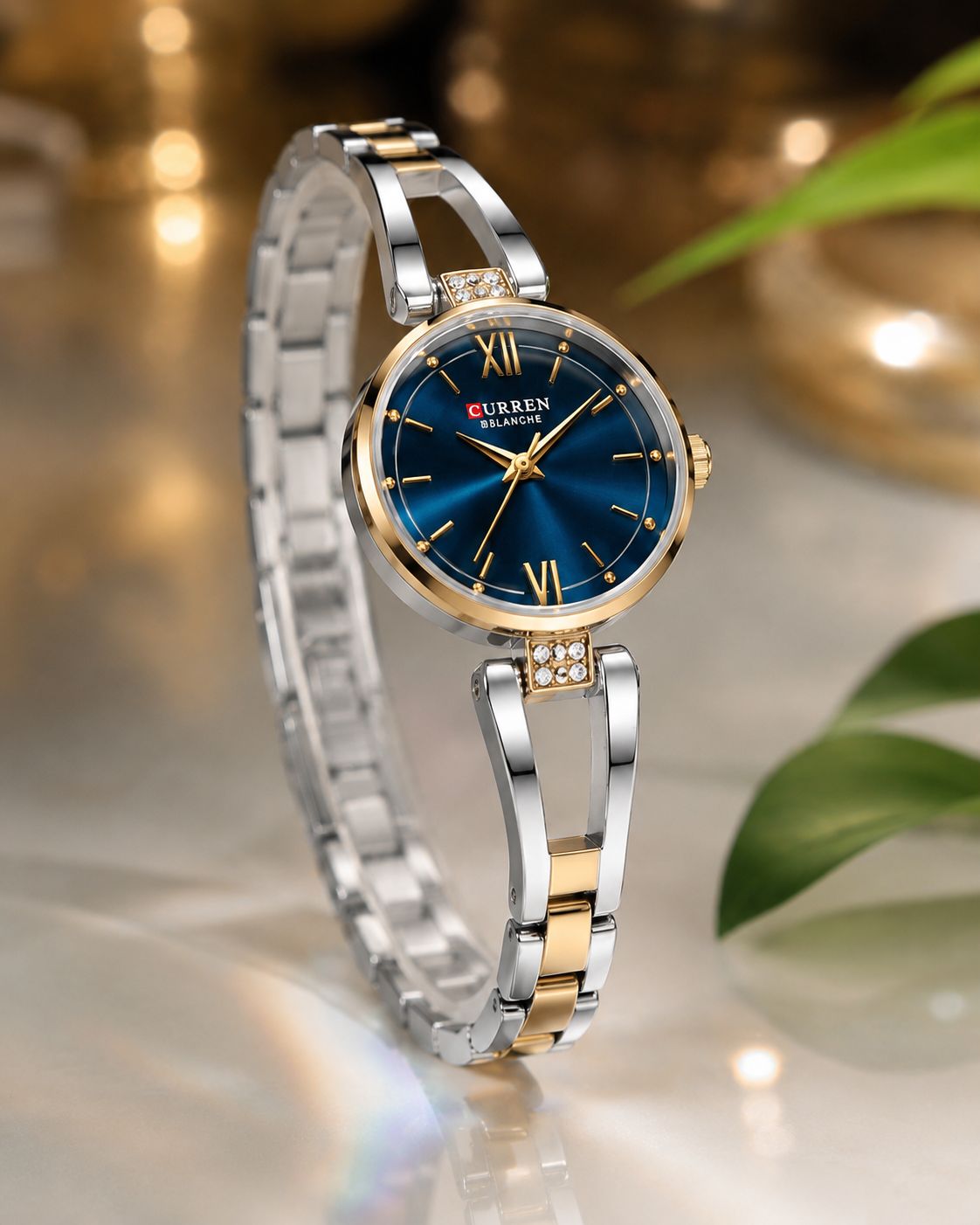 CURREN Blanche Premium Ladies Watch – Blue Dial Gold Silver Chain - Image 4