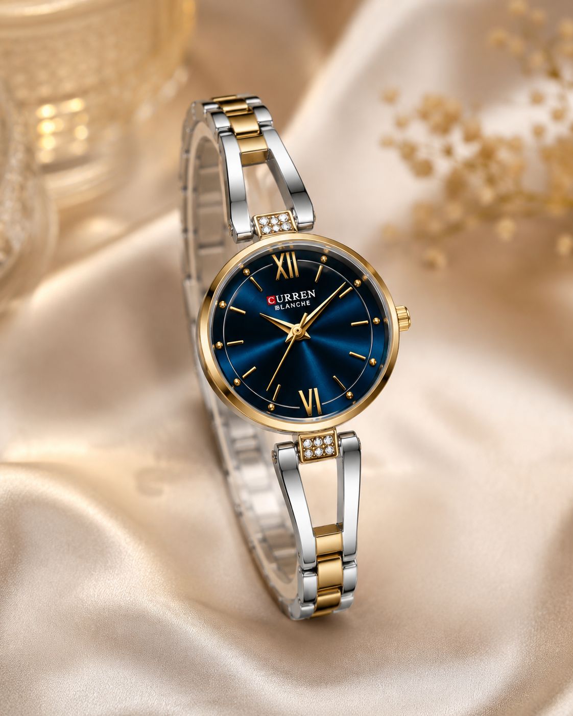 CURREN Blanche Premium Ladies Watch – Blue Dial Gold Silver Chain - Image 2