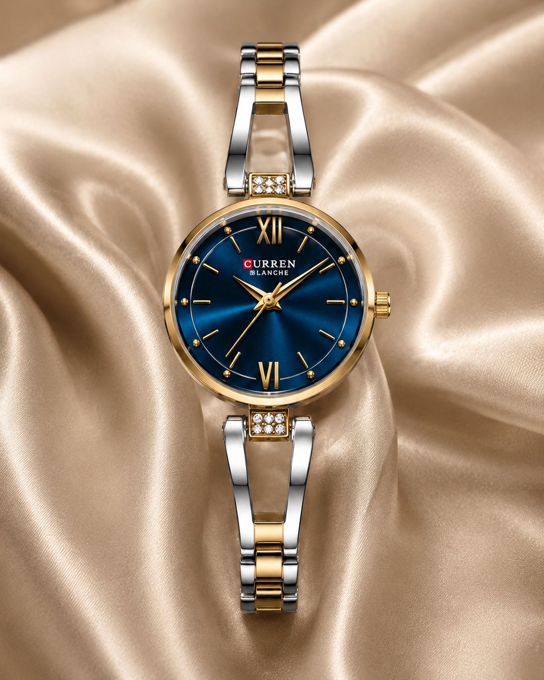 CURREN Blanche Premium Ladies Watch – Blue Dial Gold Silver Chain