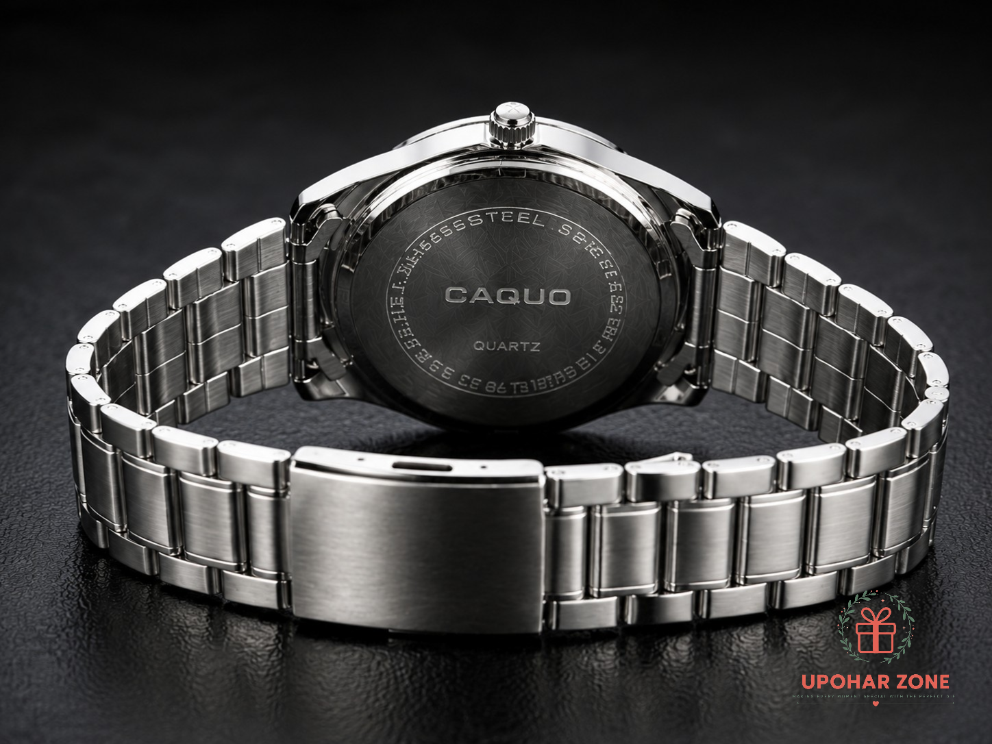 CAQUO Premium Stainless Steel Men’s Quartz Watch – Black Dial - Image 6