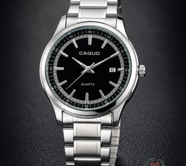 CAQUO Premium Stainless Steel Men’s Quartz Watch – Black Dial